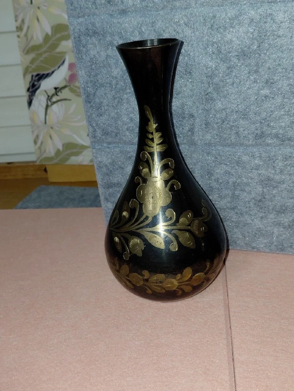 Black and Gold Floral Brass Vases - Set of 2